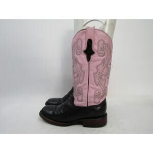 Ferrini Womens Size 7 B Pink Black Leather Cowboy Western Boots